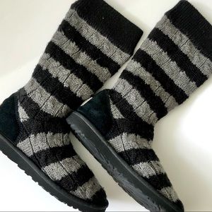 Black & Gray Striped Sweater Ugg Boots - Size 9